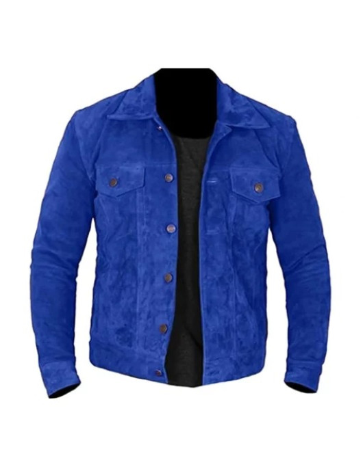 Mens Blue Suede Leather Jacket