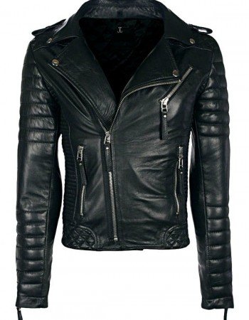 Mens Boda Skins Kay Michaels Leather Biker Jacket Black