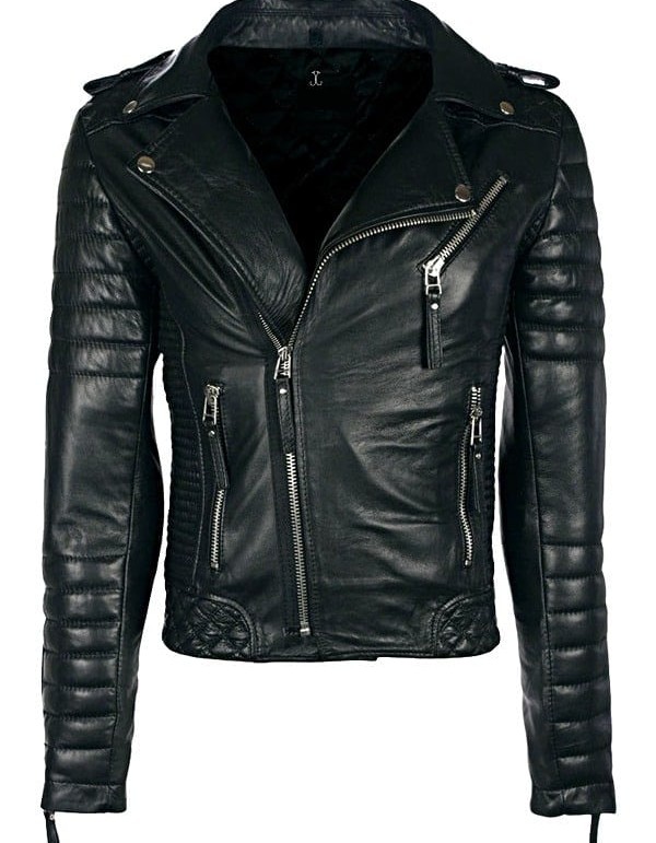 Mens Boda Skins Kay Michaels Leather Biker Jacket Black