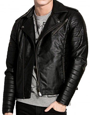 Mens Brando Style Real Leather Biker Jacket Black