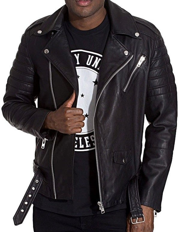 Mens Brando Style Terminator 2 Leather Jacket Black Mens Brando Style Terminator 2 Leather Jacket Black
