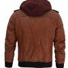 Mens Brown Bomber Leather Jacket With Removable Hood Mens Brown Bomber Leather Jacket With Removable Hood
