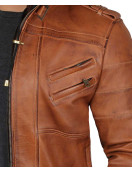 Mens Brown Leather Bomber Jacket - Removable Hood