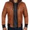 Mens Brown Leather Bomber Jacket - Removable Hood