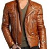 Mens Brown Padded Leather Jacket Mens Brown Padded Leather Jacket