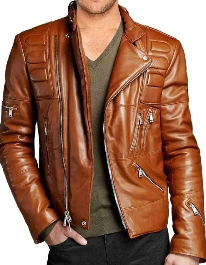 Mens Brown Padded Leather Jacket Mens Brown Padded Leather Jacket