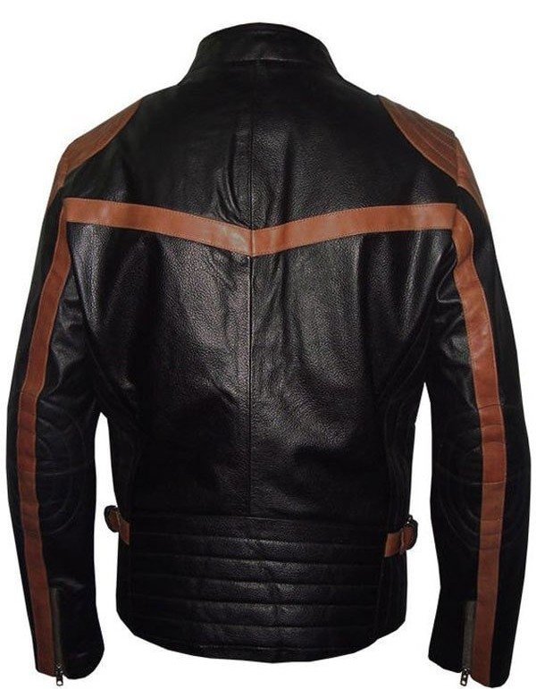 Mens Brown Strips Motorbike Leather Jacket Mens Brown Strips Motorbike Leather Jacket