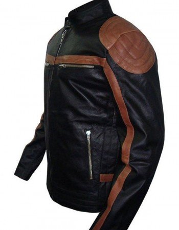 Mens Brown Strips Motorbike Leather Jacket Mens Brown Strips Motorbike Leather Jacket
