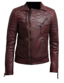 Mens Burgundy Color Biker Style Leather Jacket