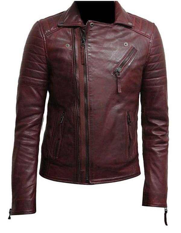 Mens Burgundy Color Biker Style Leather Jacket Mens Burgundy Color Biker Style Leather Jacket