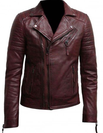 Mens Burgundy Color Biker Style Leather Jacket Mens Burgundy Color Biker Style Leather Jacket