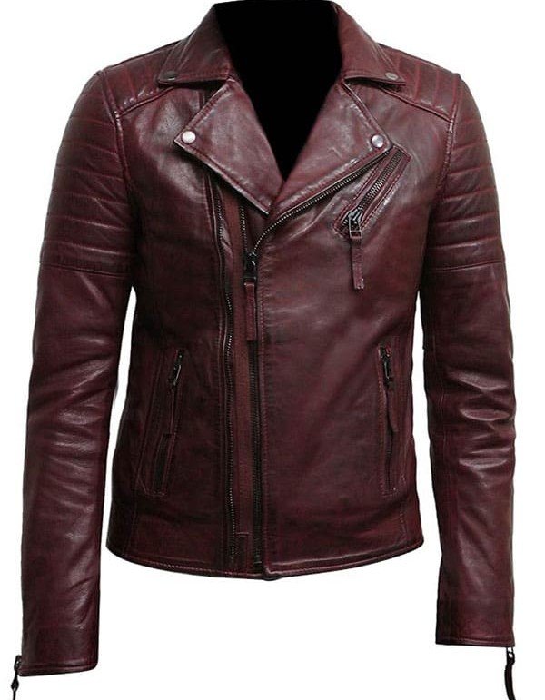 Mens Burgundy Color Biker Style Leather Jacket Mens Burgundy Color Biker Style Leather Jacket