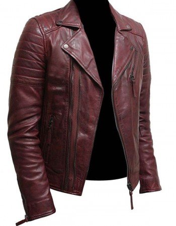 Mens Burgundy Color Biker Style Leather Jacket