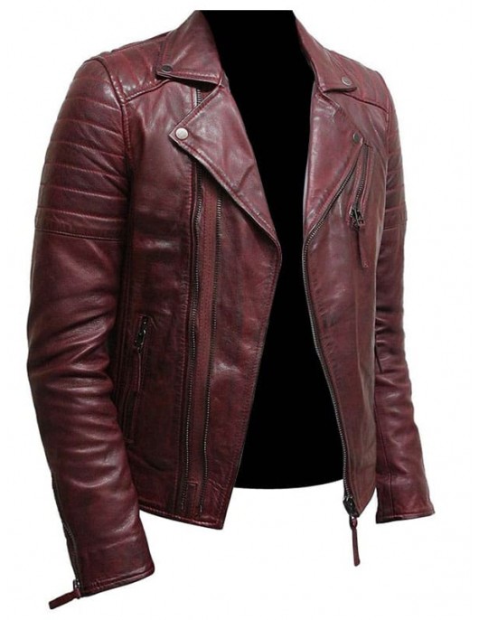 Mens Burgundy Color Biker Style Leather Jacket