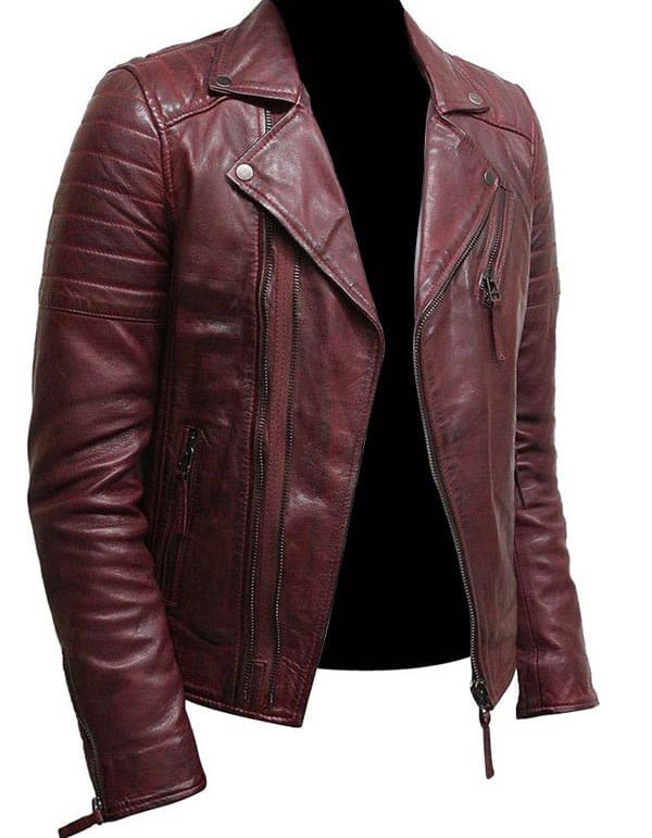 Mens Burgundy Color Biker Style Leather Jacket Mens Burgundy Color Biker Style Leather Jacket