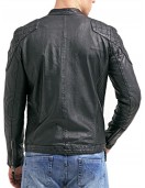 Mens Cafe Racer Motorcycle Leather Jacket Black with White Stripes