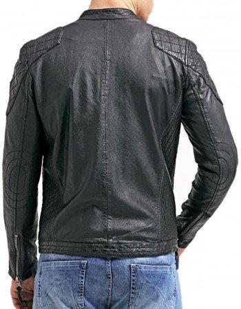 Mens Cafe Racer Motorcycle Leather Jacket Black with White Stripes Mens Cafe Racer Motorcycle Leather Jacket Black with White Stripes