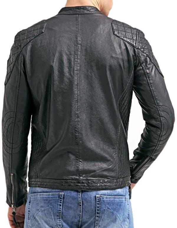 Mens Cafe Racer Motorcycle Leather Jacket Black with White Stripes Mens Cafe Racer Motorcycle Leather Jacket Black with White Stripes