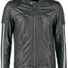 Mens Cafe Racer Motorcycle Leather Jacket Black with White Stripes Mens Cafe Racer Motorcycle Leather Jacket Black with White Stripes
