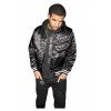 Mens Casual Black Bomber Satin Hooded Varsity Jacket