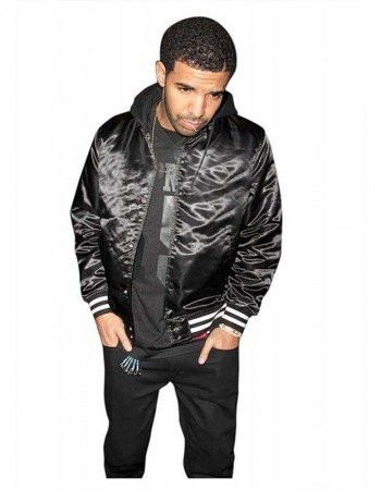 Mens Casual Black Bomber Satin Hooded Varsity Jacket