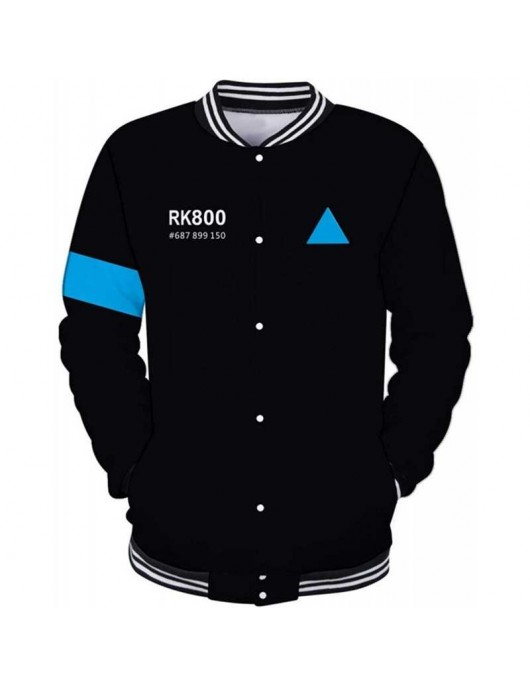 Mens Detroit Become Human RK800 Connor Bomber Black Varsity Wool Jacket