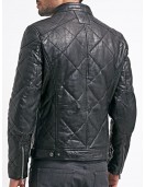 Mens Diamond Quilted Real Leather Jacket Black