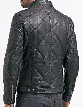 Mens Diamond Quilted Real Leather Jacket Black Mens Diamond Quilted Real Leather Jacket Black
