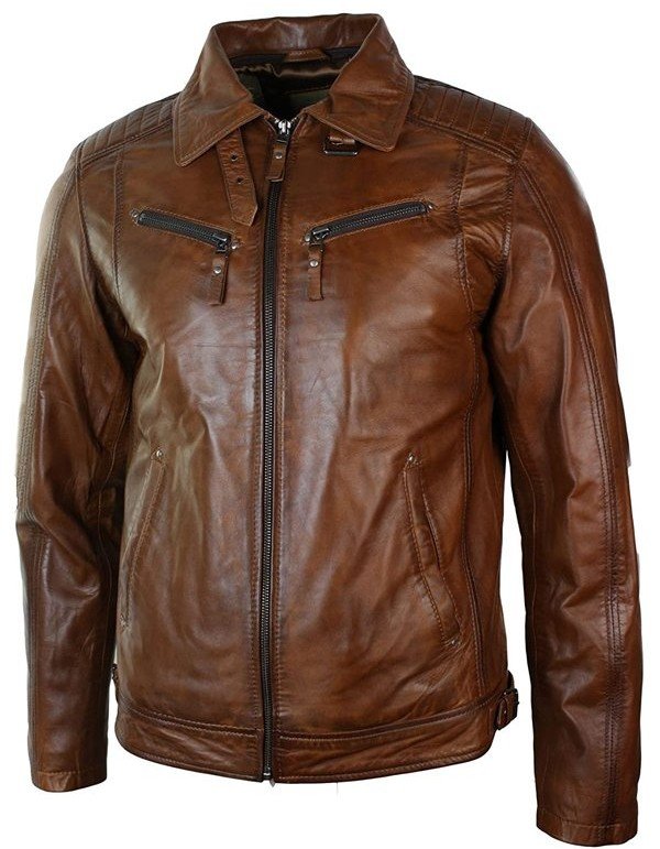 Mens Distressed Leather Biker Jacket Belted Brown Fur Collar Mens Distressed Leather Biker Jacket Belted Brown Fur Collar