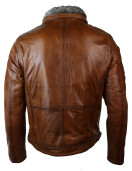 Mens Distressed Leather Biker Jacket Belted Brown Fur Collar