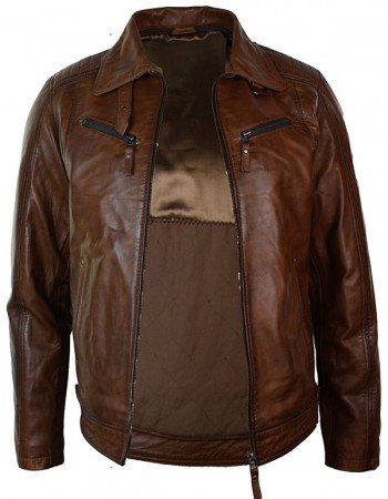 Mens Distressed Leather Biker Jacket Belted Brown Fur Collar