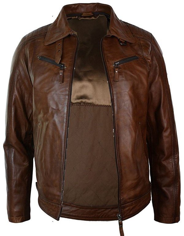 Mens Distressed Leather Biker Jacket Belted Brown Fur Collar Mens Distressed Leather Biker Jacket Belted Brown Fur Collar