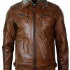 Mens Distressed Leather Biker Jacket Belted Brown Fur Collar Mens Distressed Leather Biker Jacket Belted Brown Fur Collar