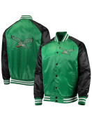 Men's Starter Green/Black Philadelphia Eagles Lead Off Satin Varsity Jacket