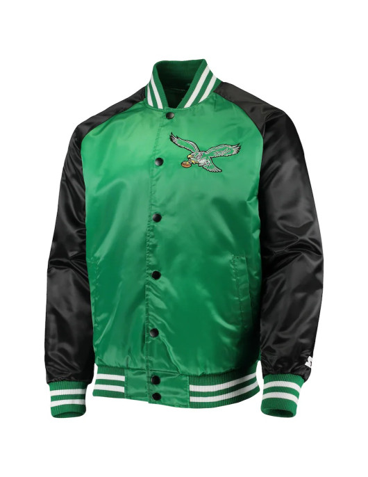 Men's Starter Green/Black Philadelphia Eagles Lead Off Satin Varsity Jacket