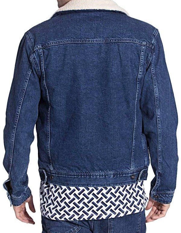 Mens Faux Shearling Fur Denim Jacket Blue Mens Faux Shearling Fur Denim Jacket Blue