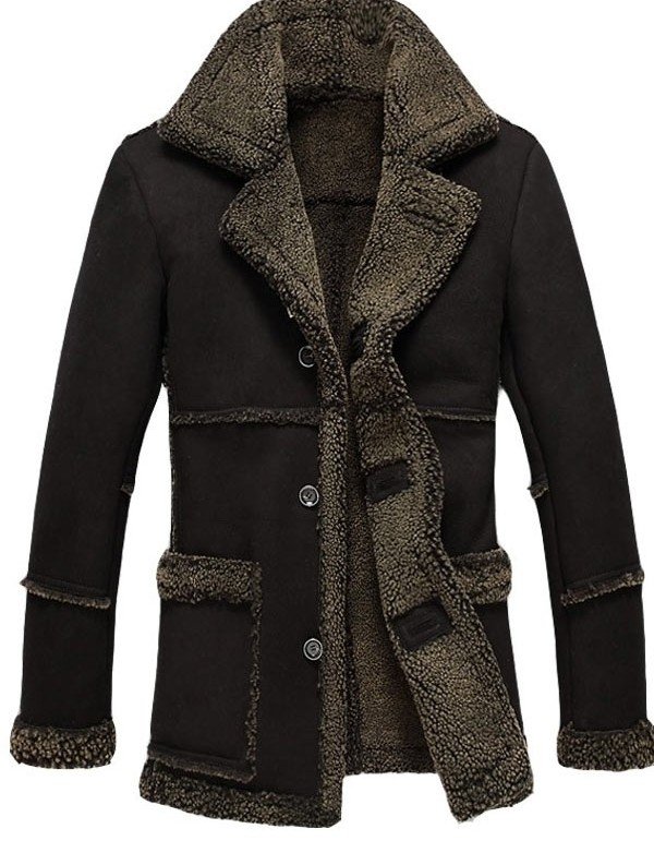 Mens Fur Black Reacher Style Coat