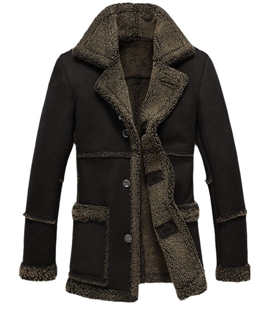 Mens Fur Black Reacher Style Coat