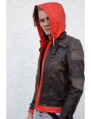 Mens Goku Orange Hood Brown Leather Jacket