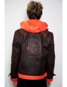 Mens Goku Orange Hood Brown Leather Jacket