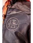 Mens Goku Orange Hood Brown Leather Jacket