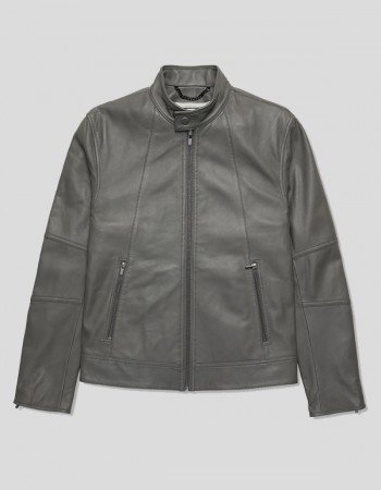 Mens Grey Leather Jacket 
