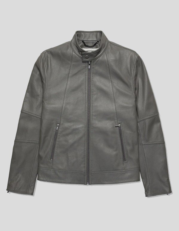 Mens Grey Leather Jacket