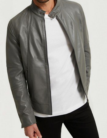 Mens Grey Leather Jacket 