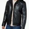 Mens Hooded Black Leather Jacket Mens Hooded Black Leather Jacket