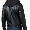 Mens Hooded Black Leather Jacket Mens Hooded Black Leather Jacket