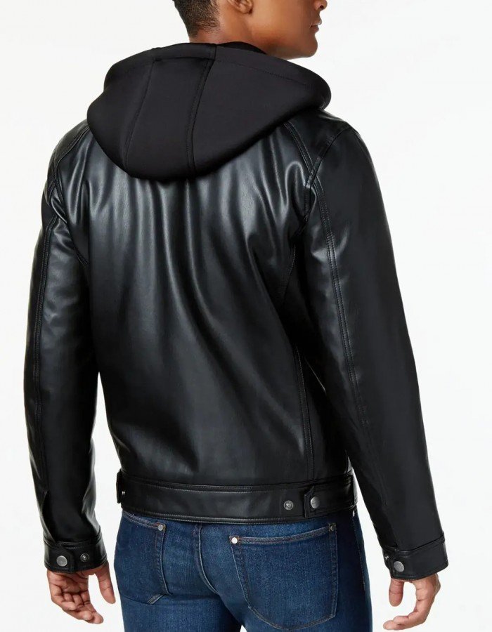 Mens Hooded Black Leather Jacket Mens Hooded Black Leather Jacket