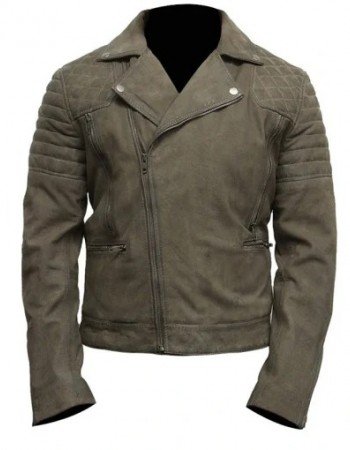 Mens Olive Gray Suede Leather Jacket