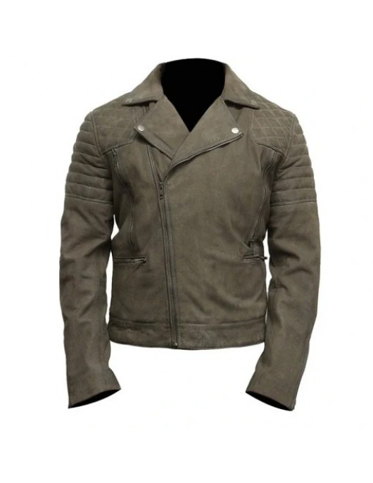 Mens Olive Gray Suede Leather Jacket