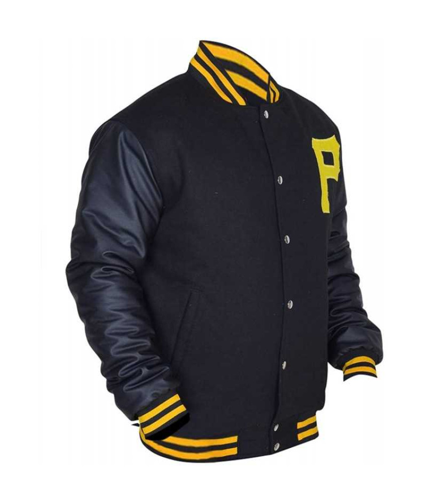 Mens Yellow and Black Bomber Letterman Jacket